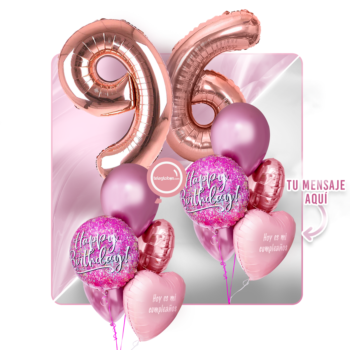 Kit Celebra -Pink Birthday- con Globos de Helio