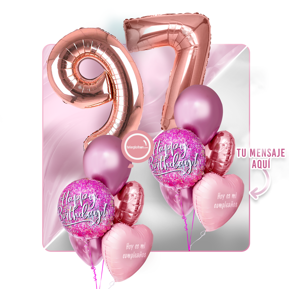 Kit Celebra -Pink Birthday- con Globos de Helio