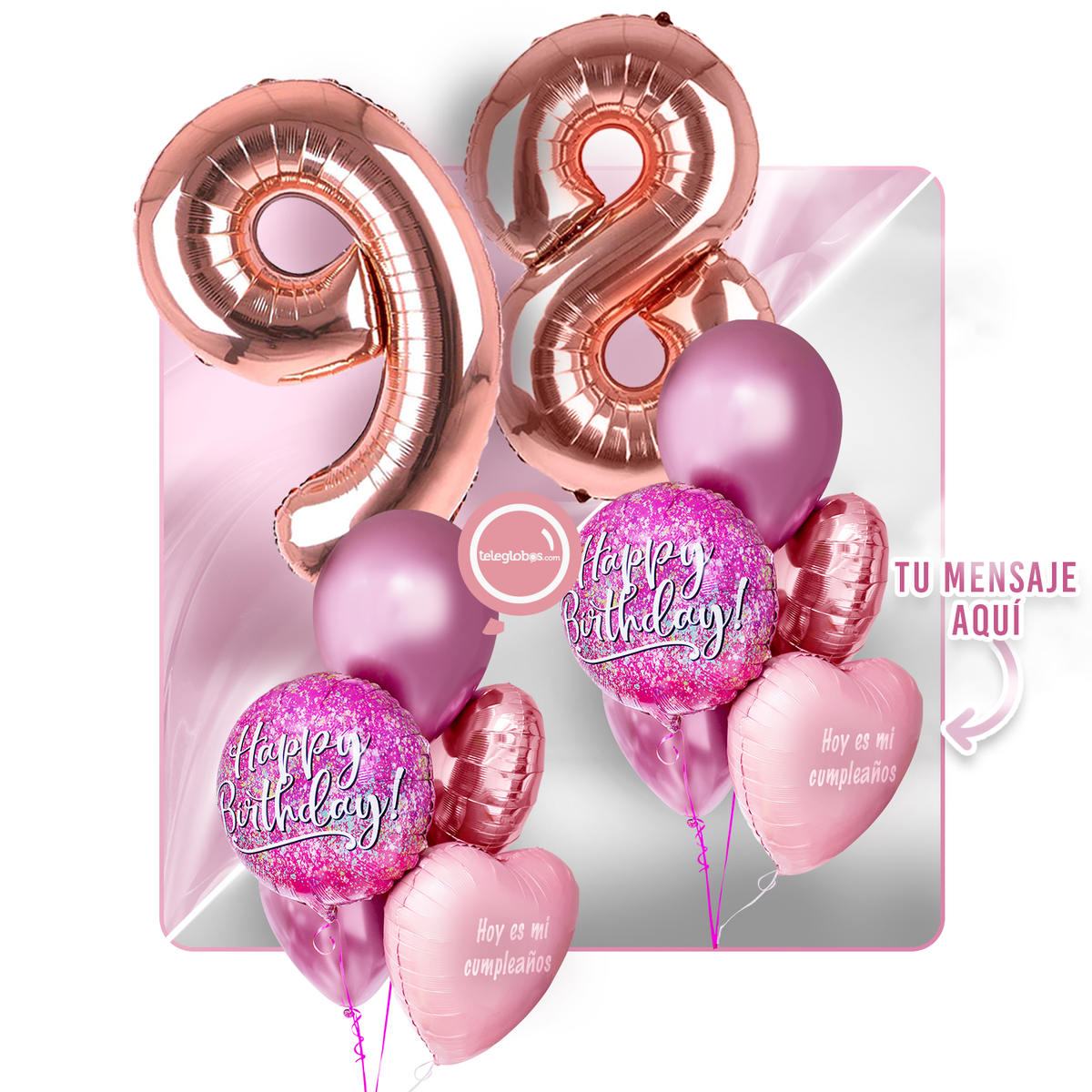Kit Celebra -Pink Birthday- con Globos de Helio