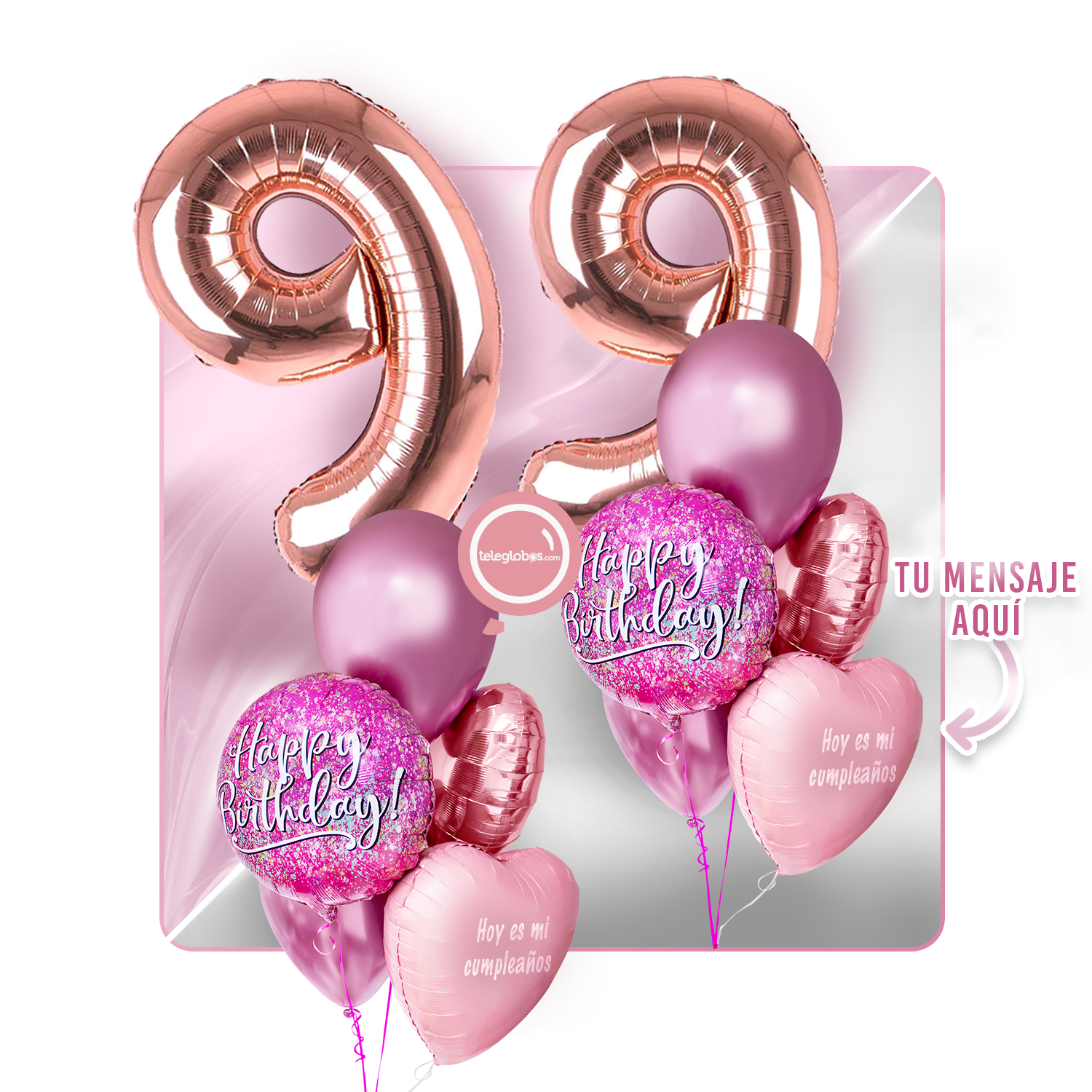 Kit Celebra -Pink Birthday- con Globos de Helio
