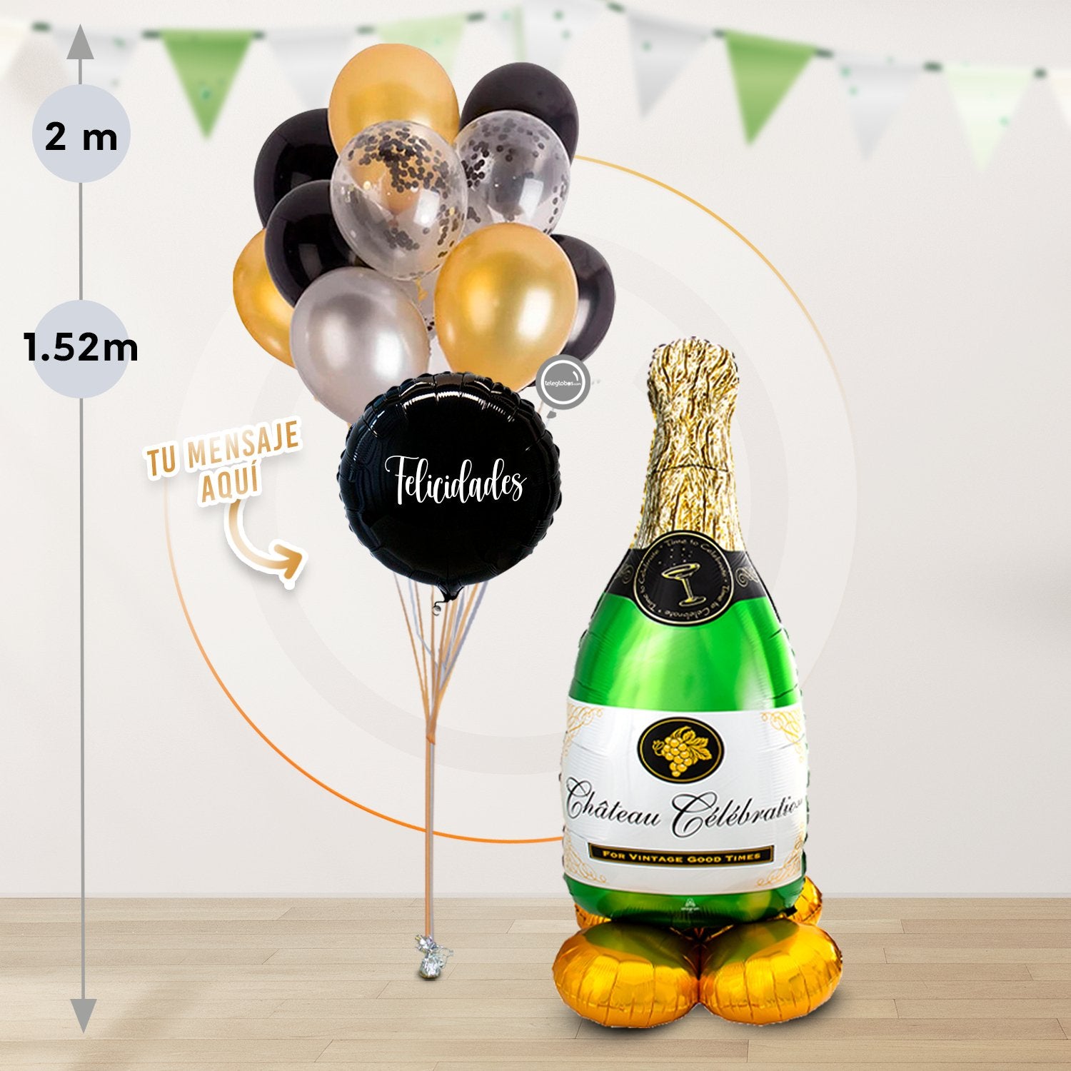 AirLoonz Botella con Racimo de 16 Globos Deluxe y Globo Personalizado