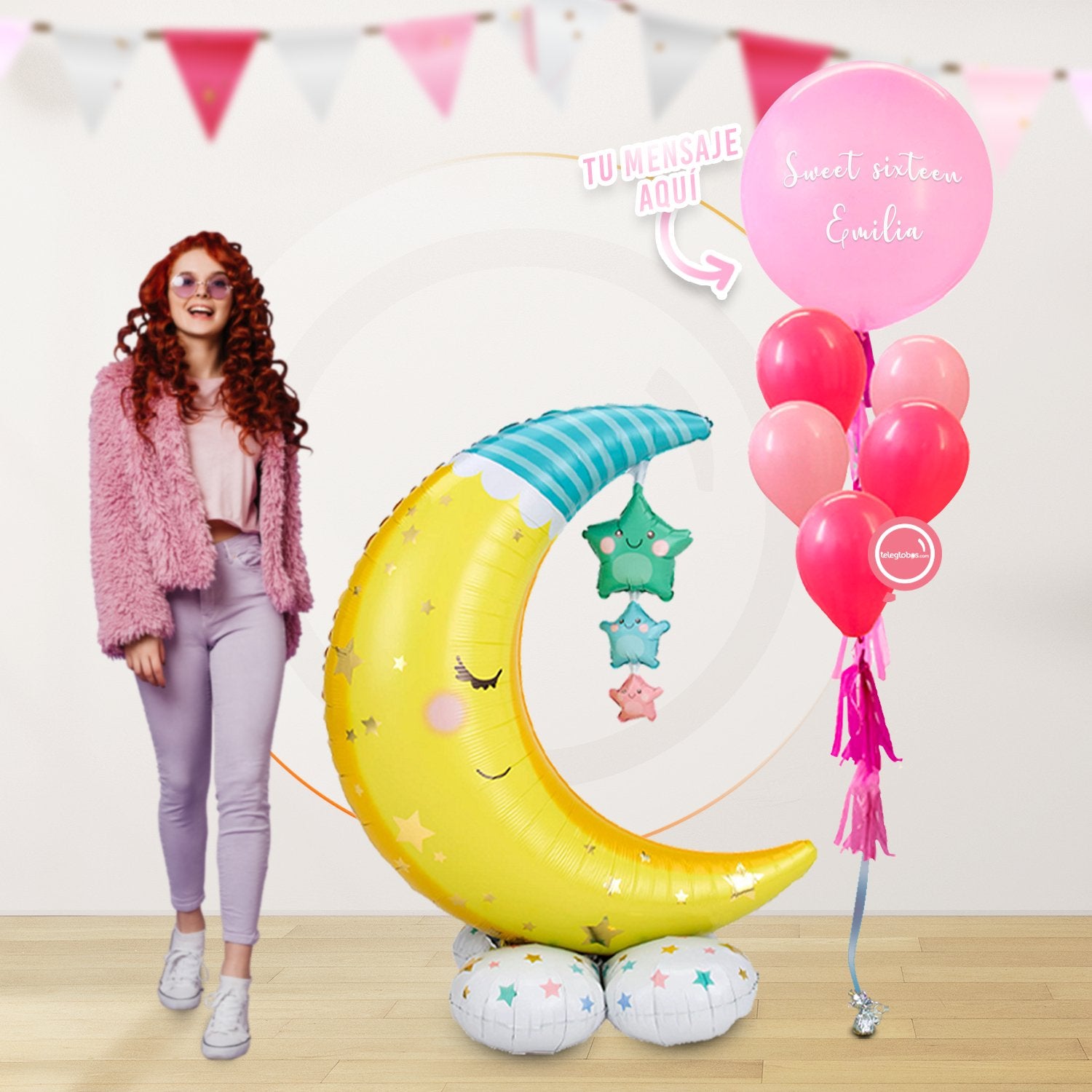 AirLoonz Luna y Estrellas con Globo Grande Personalizado + 5 globos