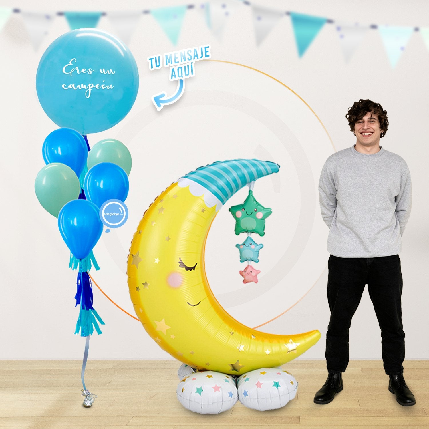 AirLoonz Luna y Estrellas con Globo Grande Personalizado + 5 globos