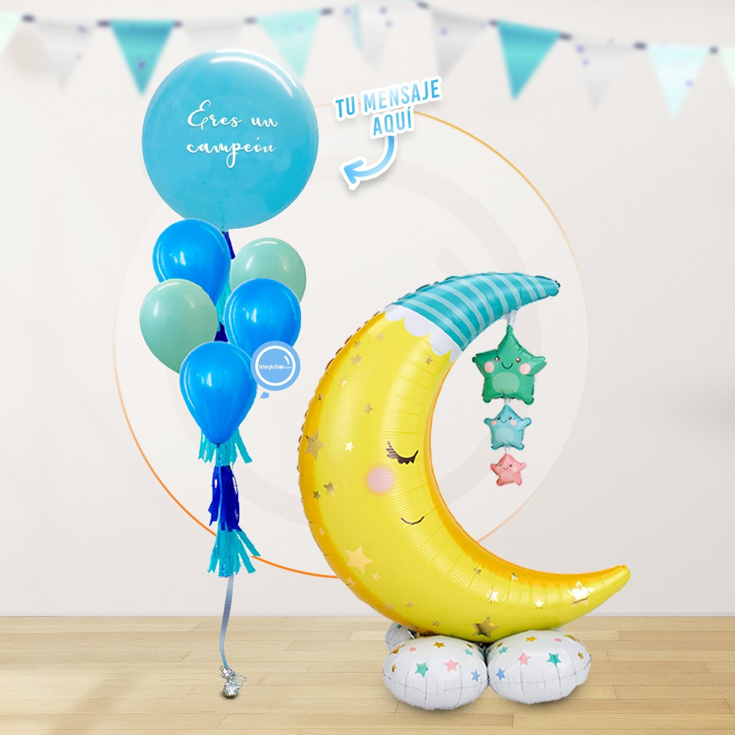 AirLoonz Luna y Estrellas con Globo Grande Personalizado + 5 globos