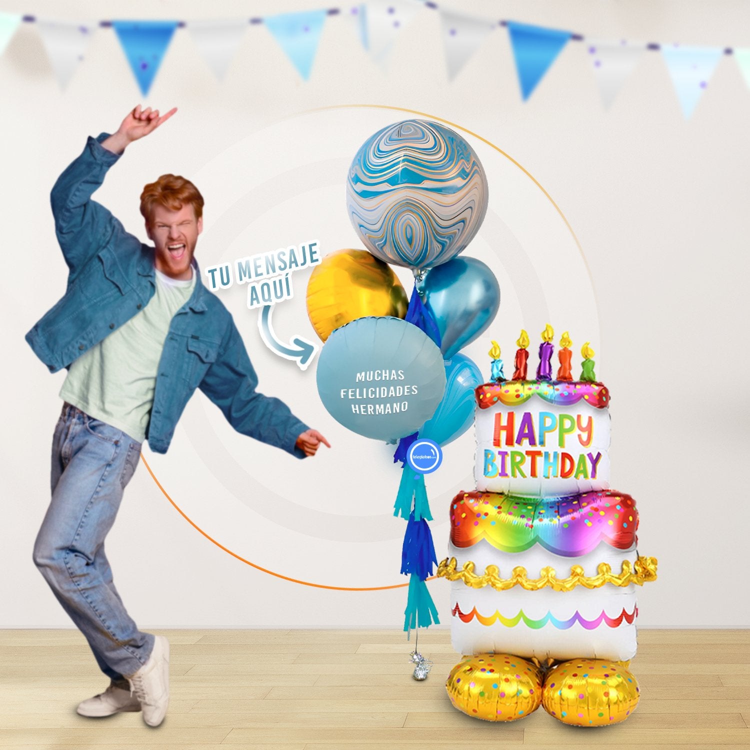 AirLoonz Pastel Happy Birthday con Bunch de Globos Marblez Personalizado (Dama o Caballero)