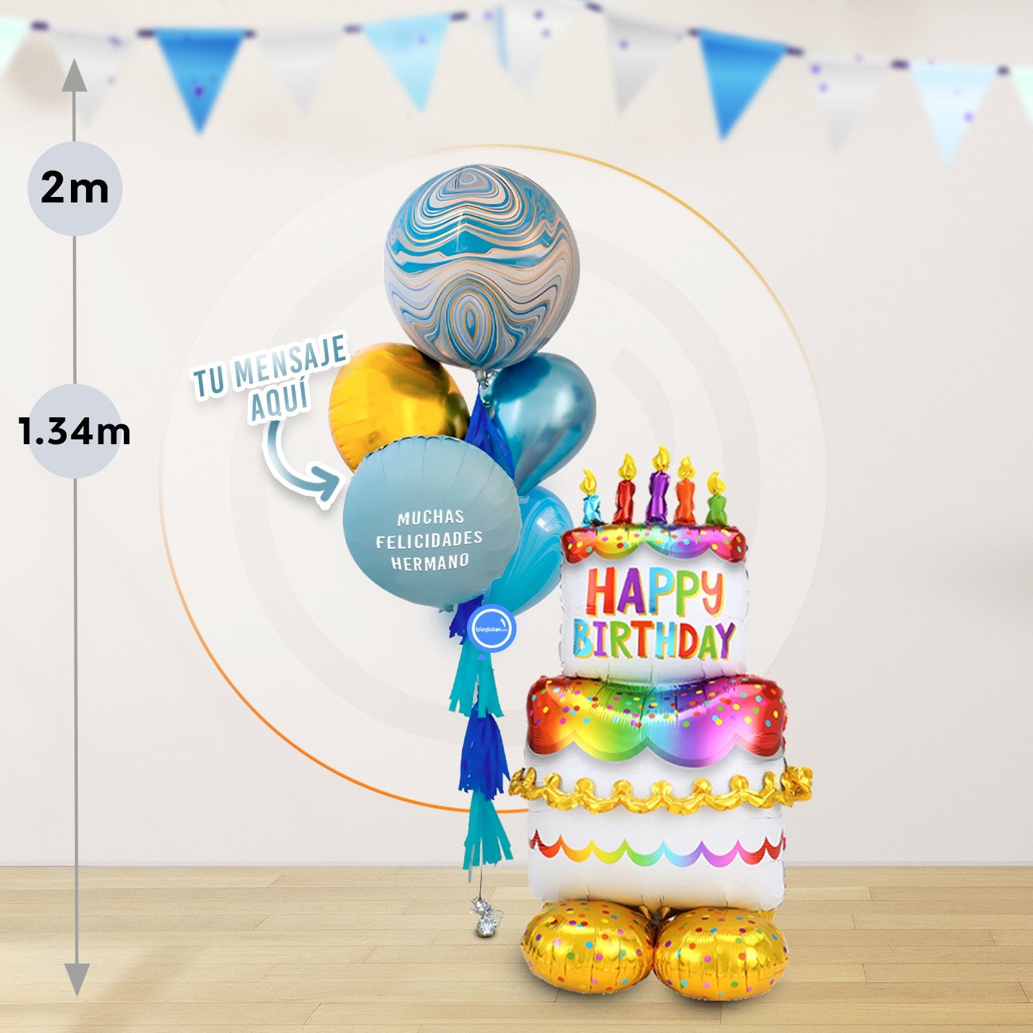AirLoonz Pastel Happy Birthday con Bunch de Globos Marblez Personalizado (Dama o Caballero)