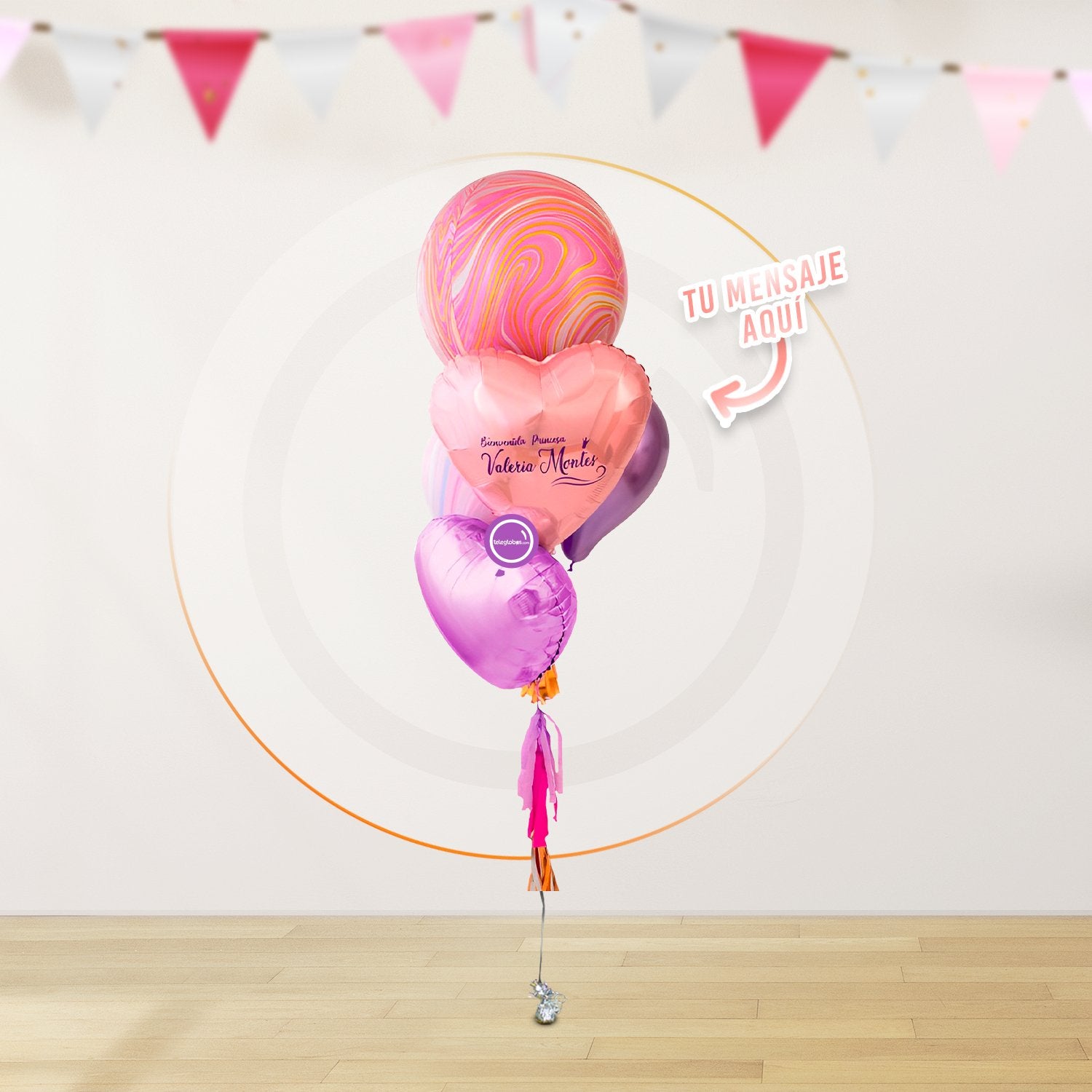 AirLoonz Pastel Happy Birthday con Bunch de Globos Marblez Personalizado (Dama o Caballero)
