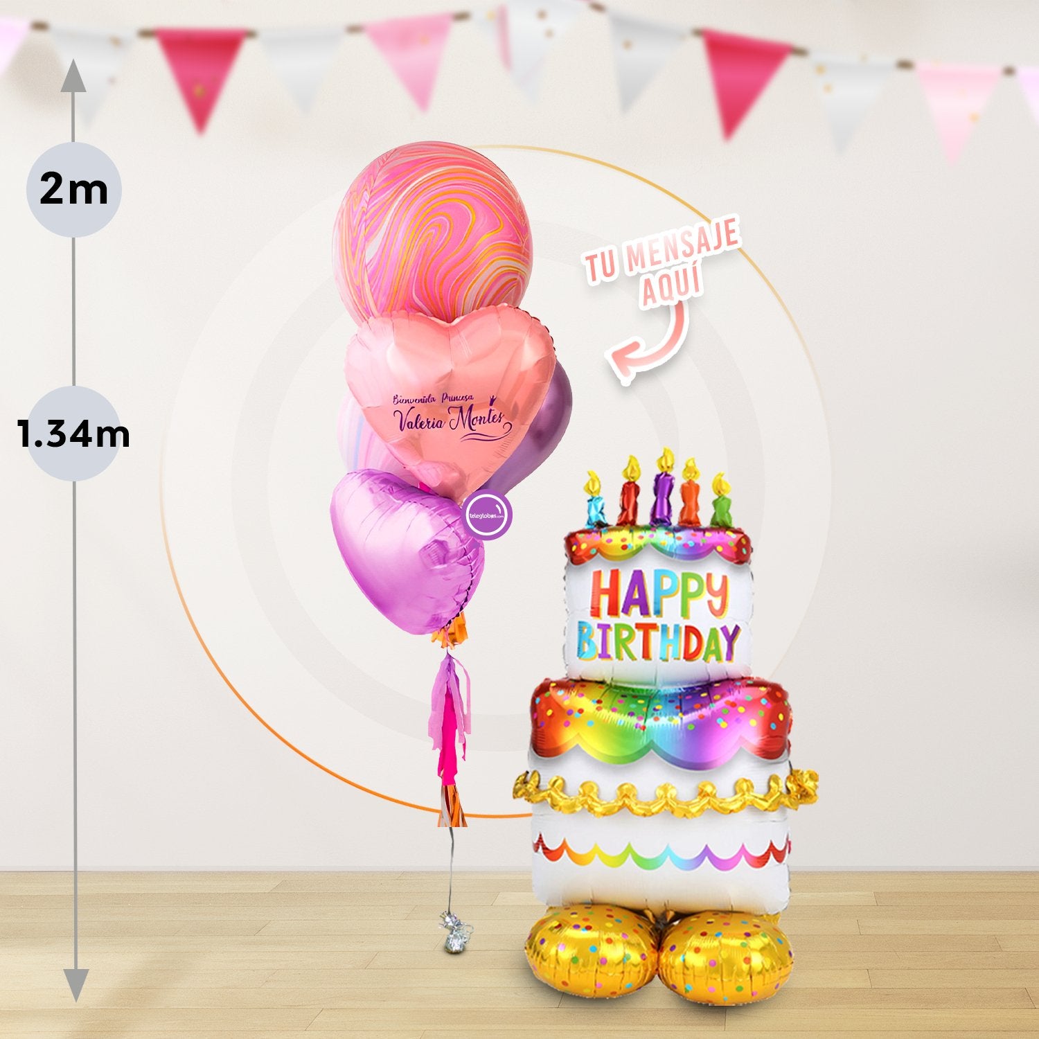 AirLoonz Pastel Happy Birthday con Bunch de Globos Marblez Personalizado (Dama o Caballero)