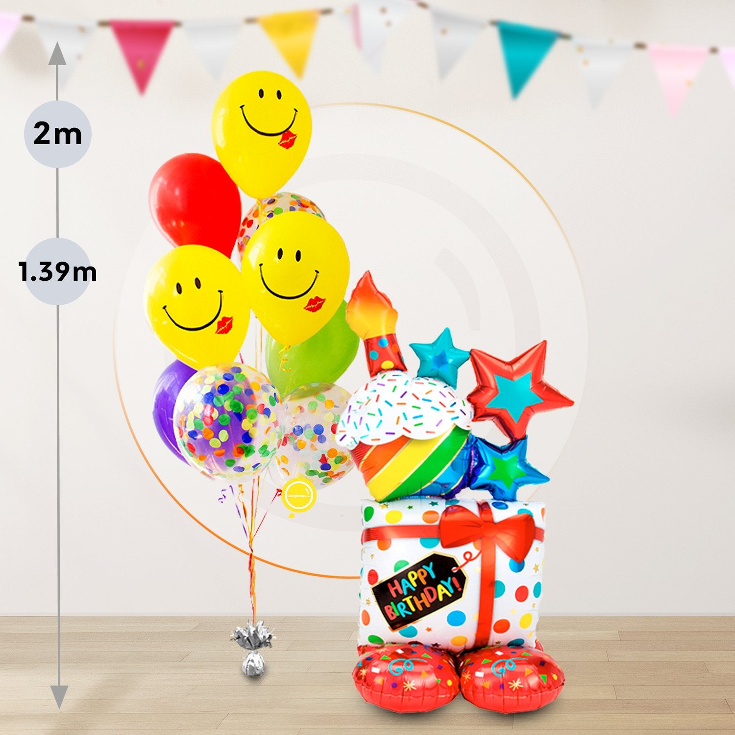 AirLoonz Regalos Happy Birthday con Bouquet de 9 Globos Multicolor Caritas