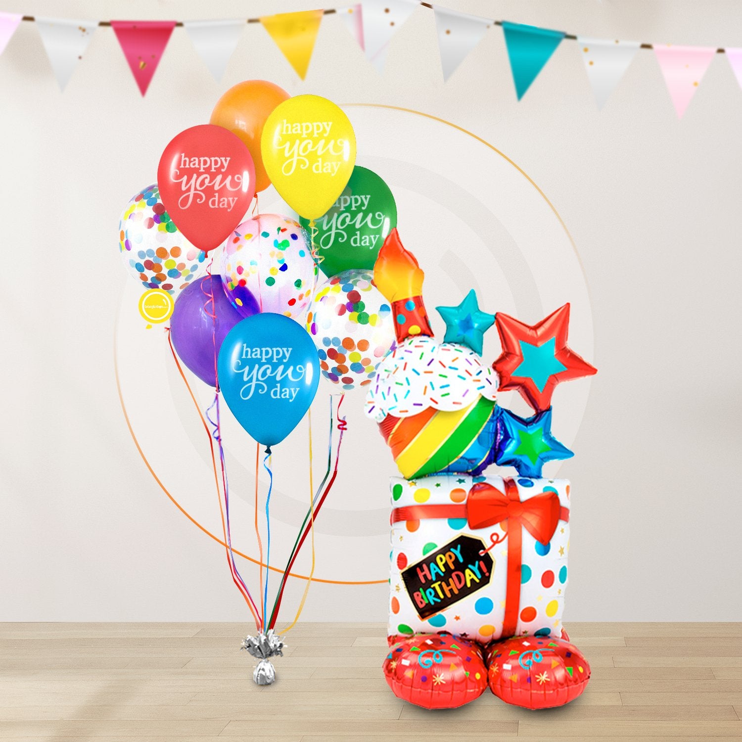AirLoonz Regalos Happy Birthday con Bouquet de 9 Globos Multicolor