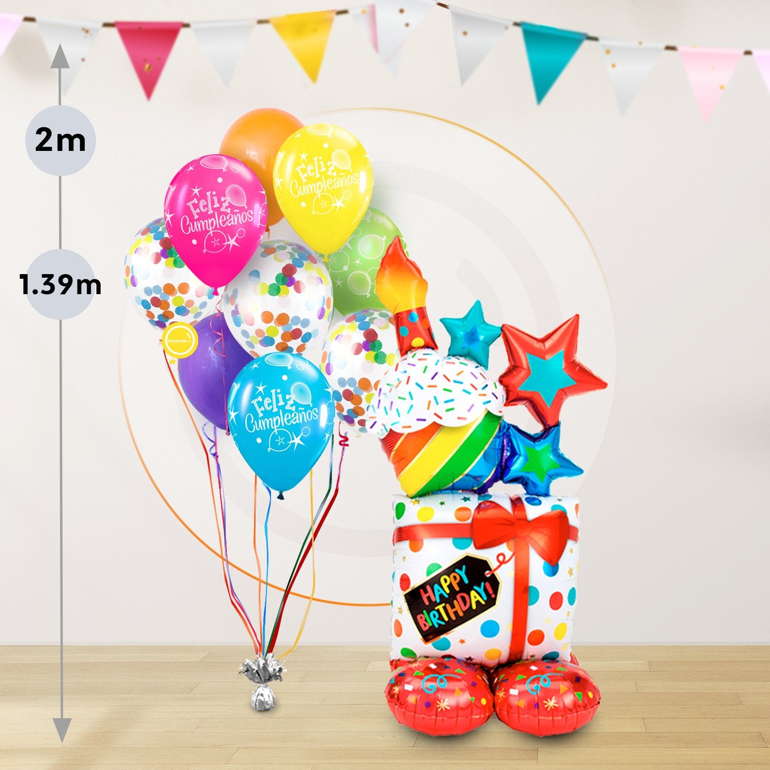 AirLoonz Regalos Happy Birthday con Bouquet de 9 Globos Multicolor