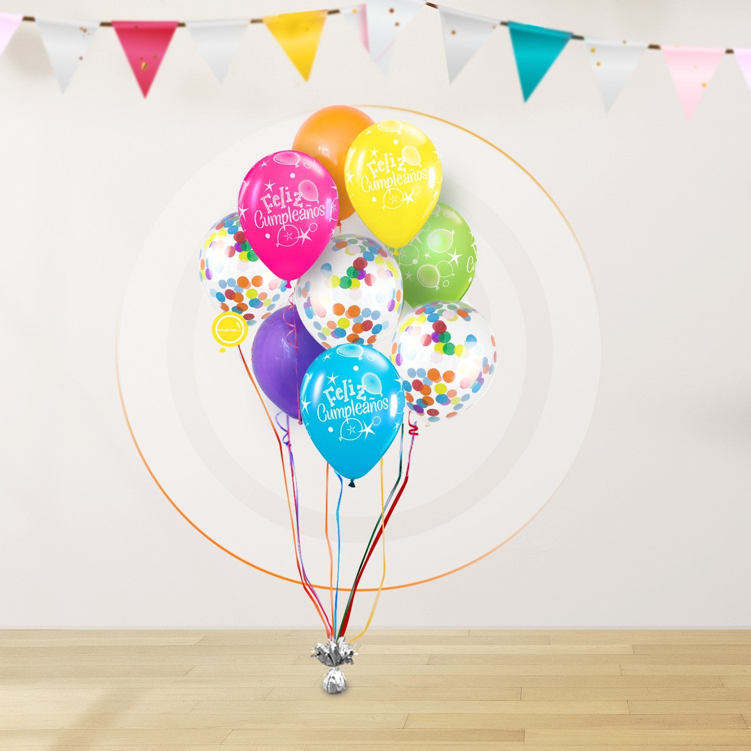 AirLoonz Regalos Happy Birthday con Bouquet de 9 Globos Multicolor