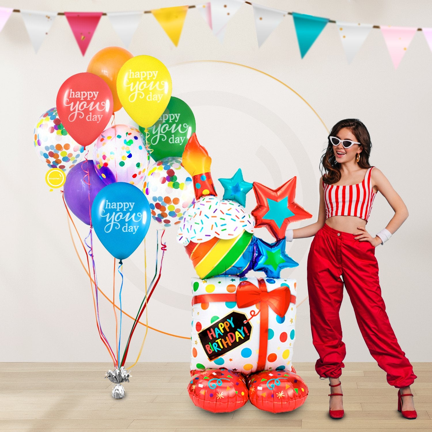 AirLoonz Regalos Happy Birthday con Bouquet de 9 Globos Multicolor