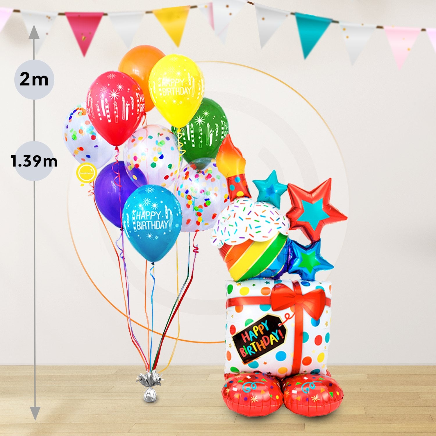 AirLoonz Regalos Happy Birthday con Bouquet de 9 Globos Multicolor
