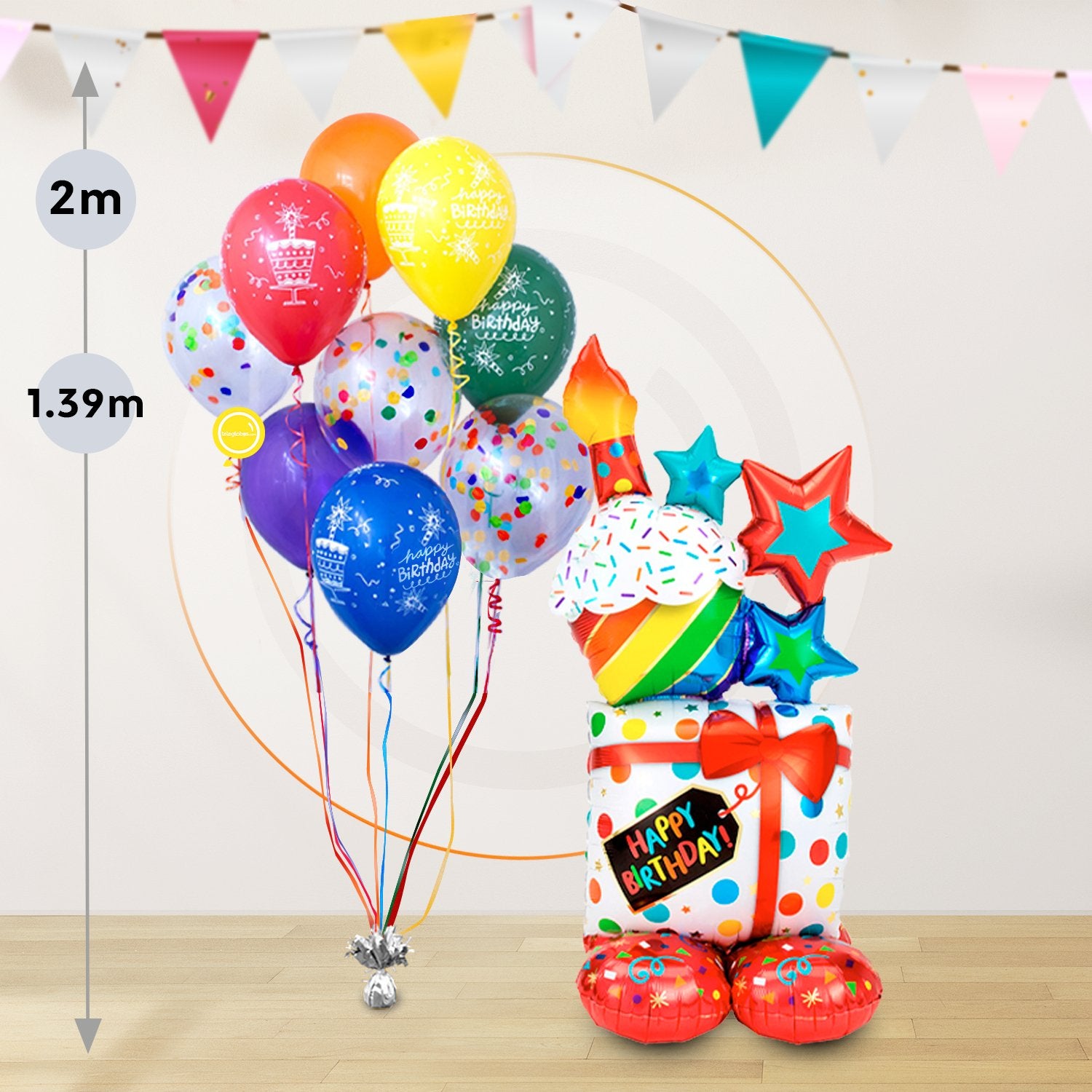 AirLoonz Regalos Happy Birthday con Bouquet de 9 Globos Multicolor