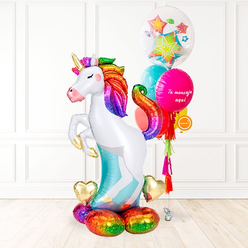AirLoonz Unicornio con Bunch Neón Estrellas | Globos y Regalos Teleglobos.com.mx.