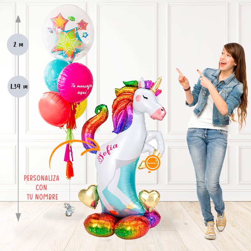 AirLoonz Unicornio con Bunch Neón Estrellas | Globos y Regalos Teleglobos.com.mx.