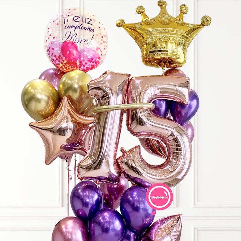 Arreglo de Globos Gigante Personalizado con Números -Dama- | Globos y Regalos Teleglobos.com.mx.