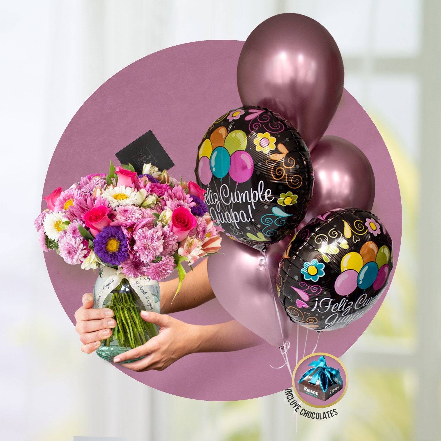 Arreglo floral + Bouquet de Globos ¡Feliz Cumpleaños! -SET022-