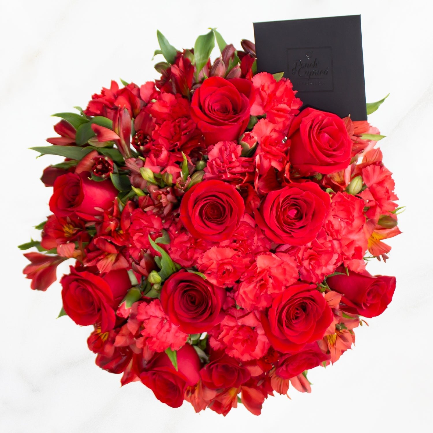 Arreglo floral de 12 Rosas, Clavellina y Alstromelias -GI009- | Globos y Regalos Teleglobos.com.mx.