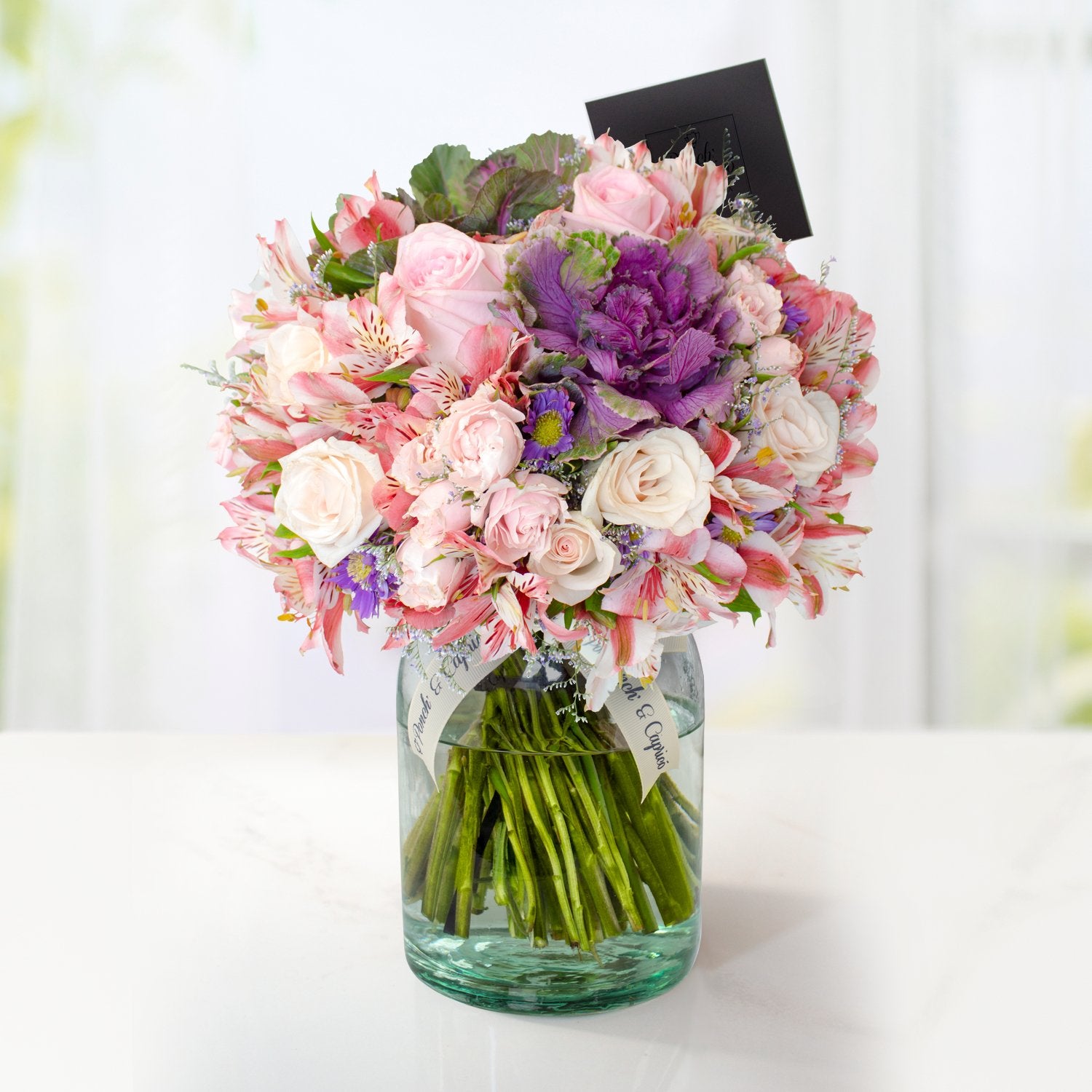 Arreglo floral de Mini Rosas, Montecasino y Astromelias Rosas -GI016-
