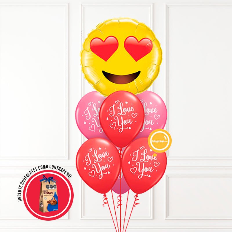 Bouquet de Globos Amor 20 -Emoji enamorado- | Globos y Regalos Teleglobos.com.mx.