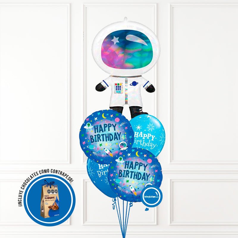 Bouquet de Globos Cumpleaños 130 -Astronauta aliens- | Globos y Regalos Teleglobos.com.mx.