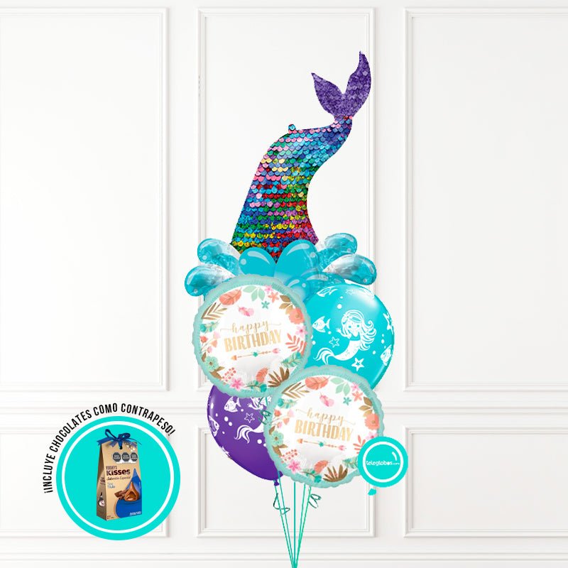 Bouquet de Globos Cumpleaños 167 -Sirena- | Globos y Regalos Teleglobos.com.mx.