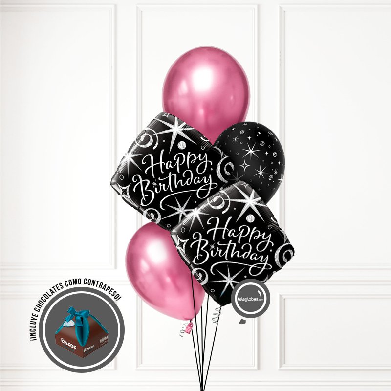 Bouquet de Globos de Cumpleaños 247 -Pink Night- | Globos y Regalos Teleglobos.com.mx.