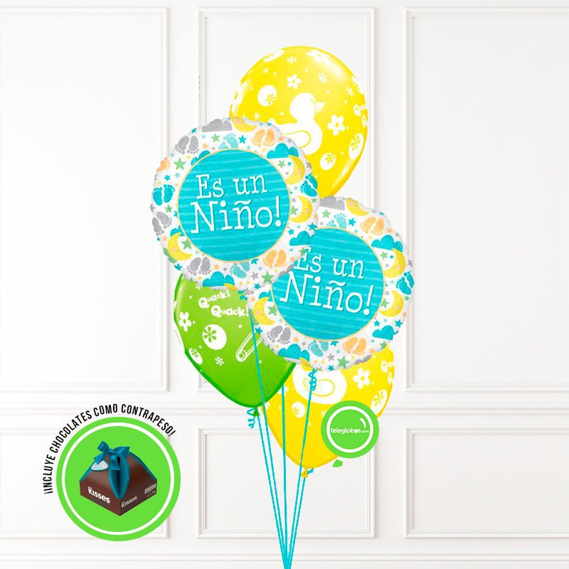 Bouquet de Globos Nacimiento 26 -Es Niño- | Globos y Regalos Teleglobos.com.mx.