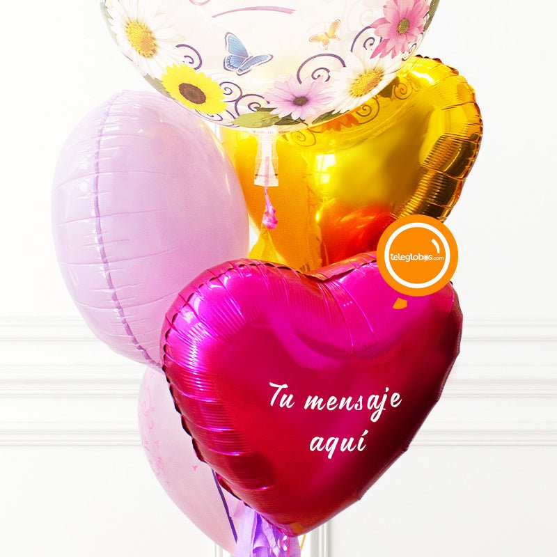 Bunch de globos con helio Burbuja -Mejórate Pronto- y personalizado | Globos y Regalos Teleglobos.com.mx.