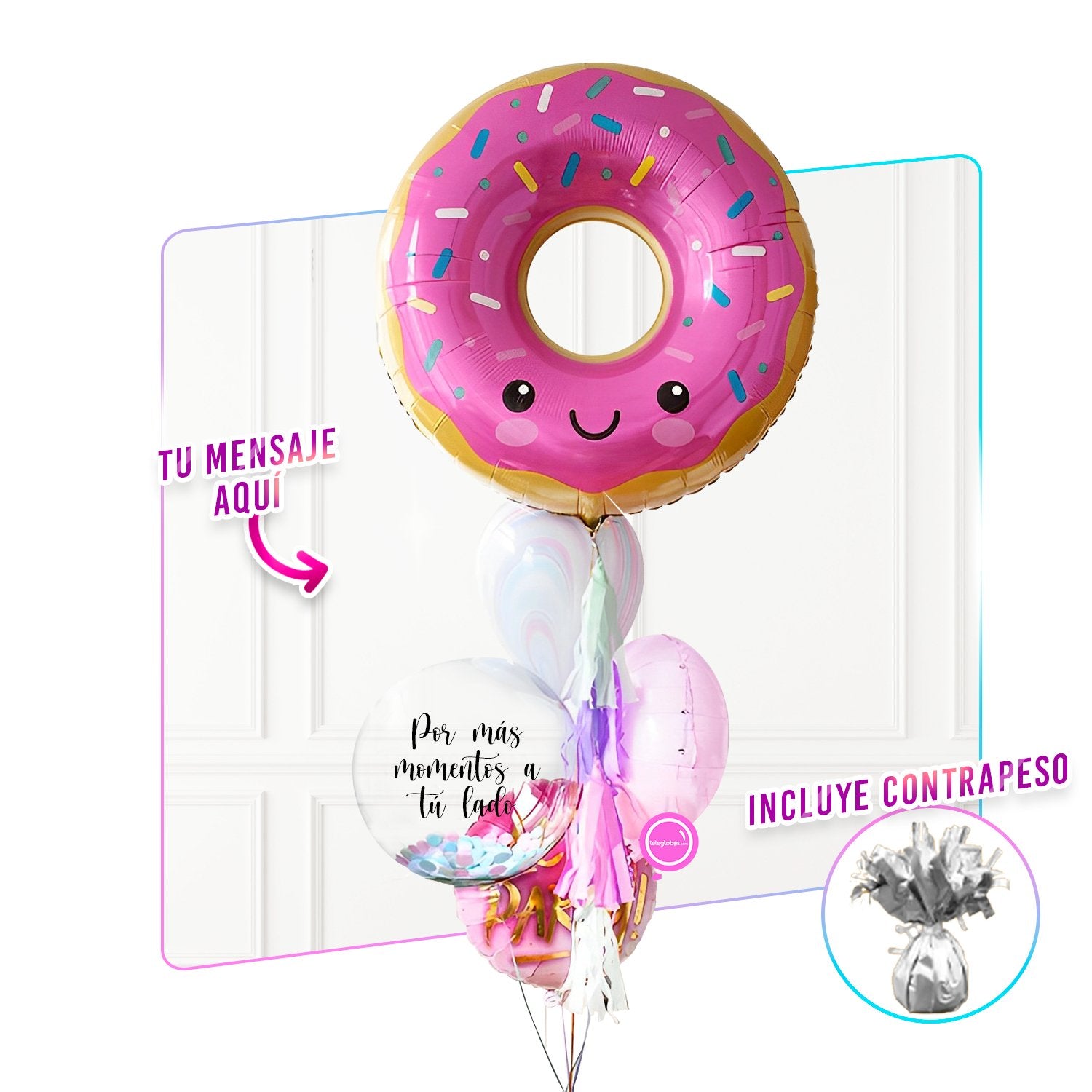 Bunch de globos con helio Burbuja personalizada -Dona-