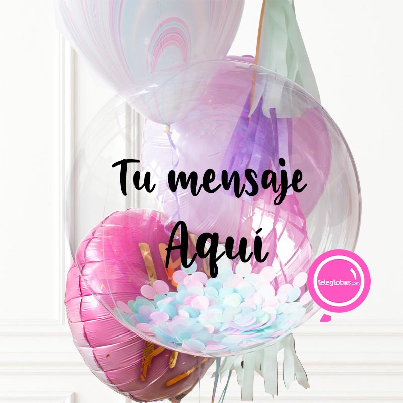 Bunch de globos con helio Burbuja personalizada -Dona- | Globos y Regalos Teleglobos.com.mx.
