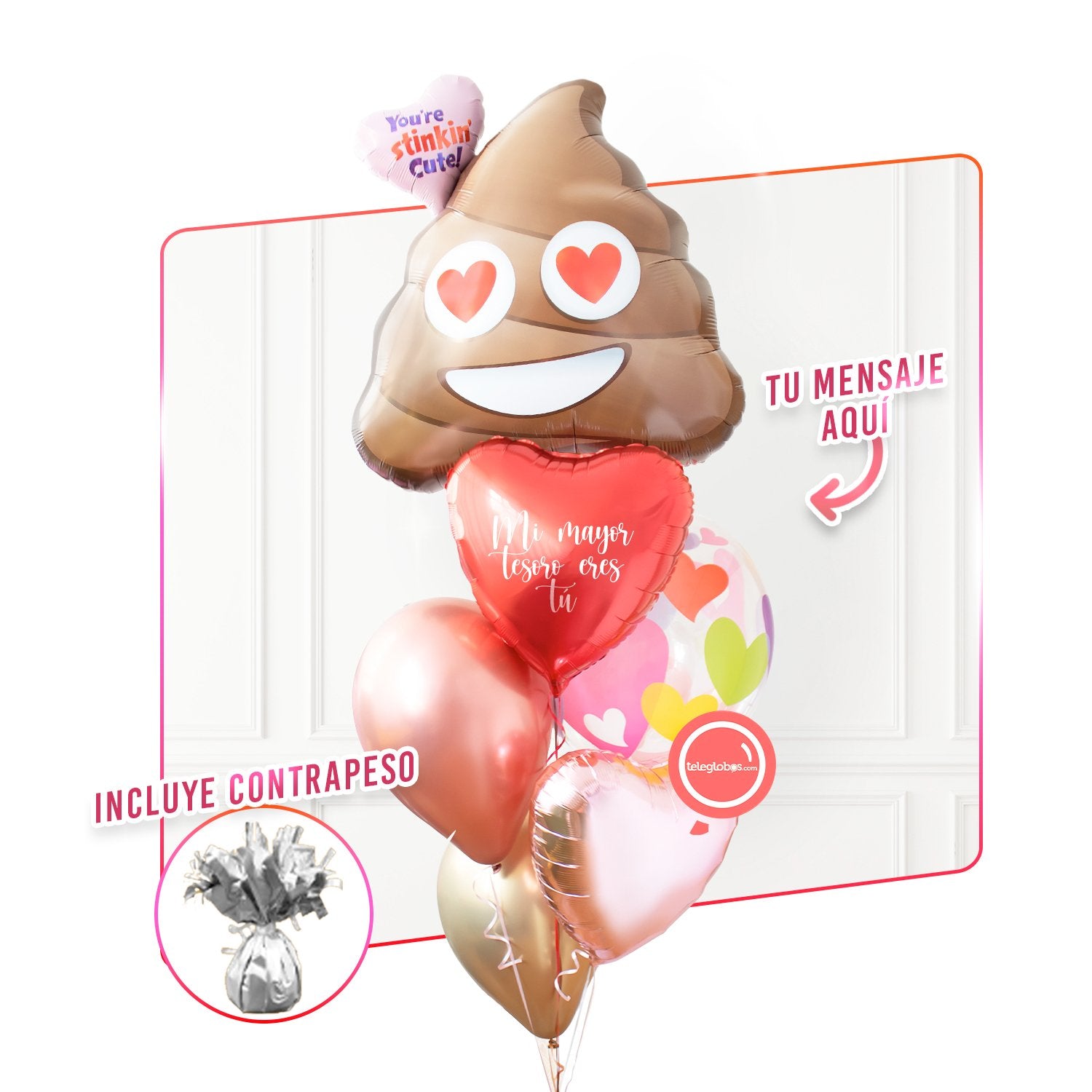 Bunch de globos con helio - Choco - Burbuja Corazones- ONDAS036