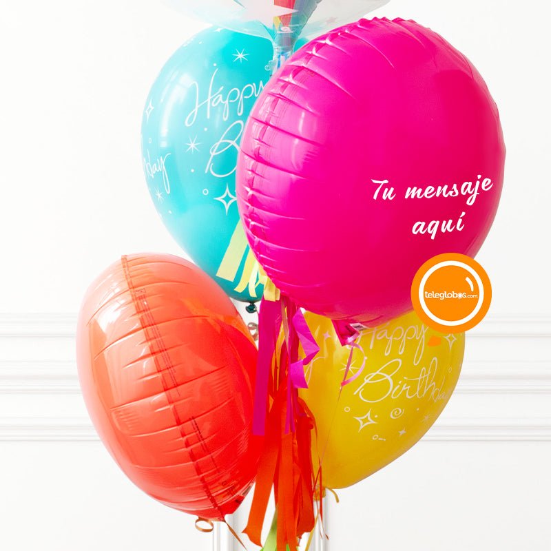 Bunch de globos con helio Doble Burbuja Neón - personalizado | Globos y Regalos Teleglobos.com.mx.