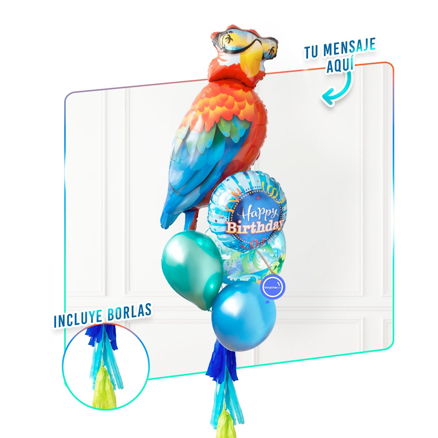 Bunch de globos con helio - Guacamaya - Burbuja Playa- ONDAS035
