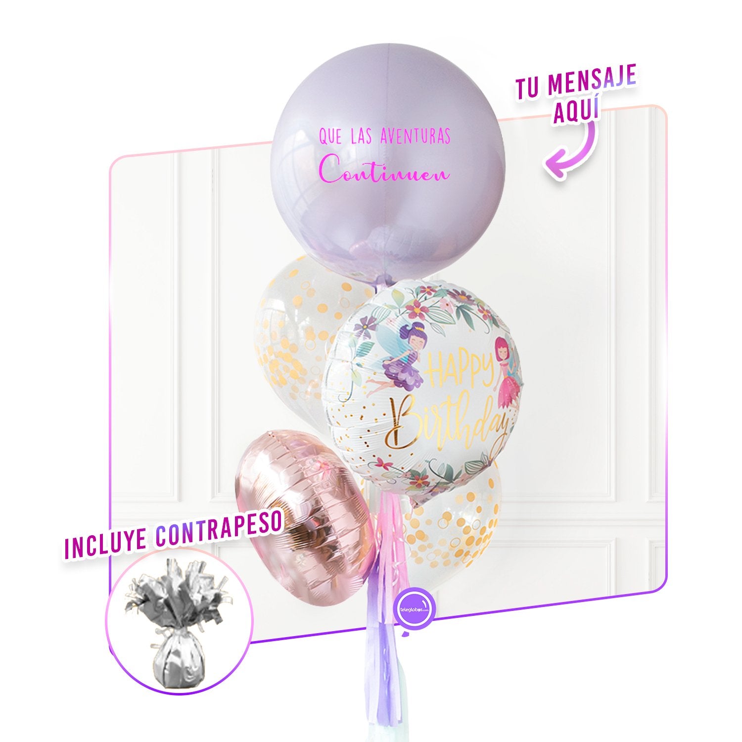 Bunch de globos con helio - Hadas - personalizado - ONDAS021