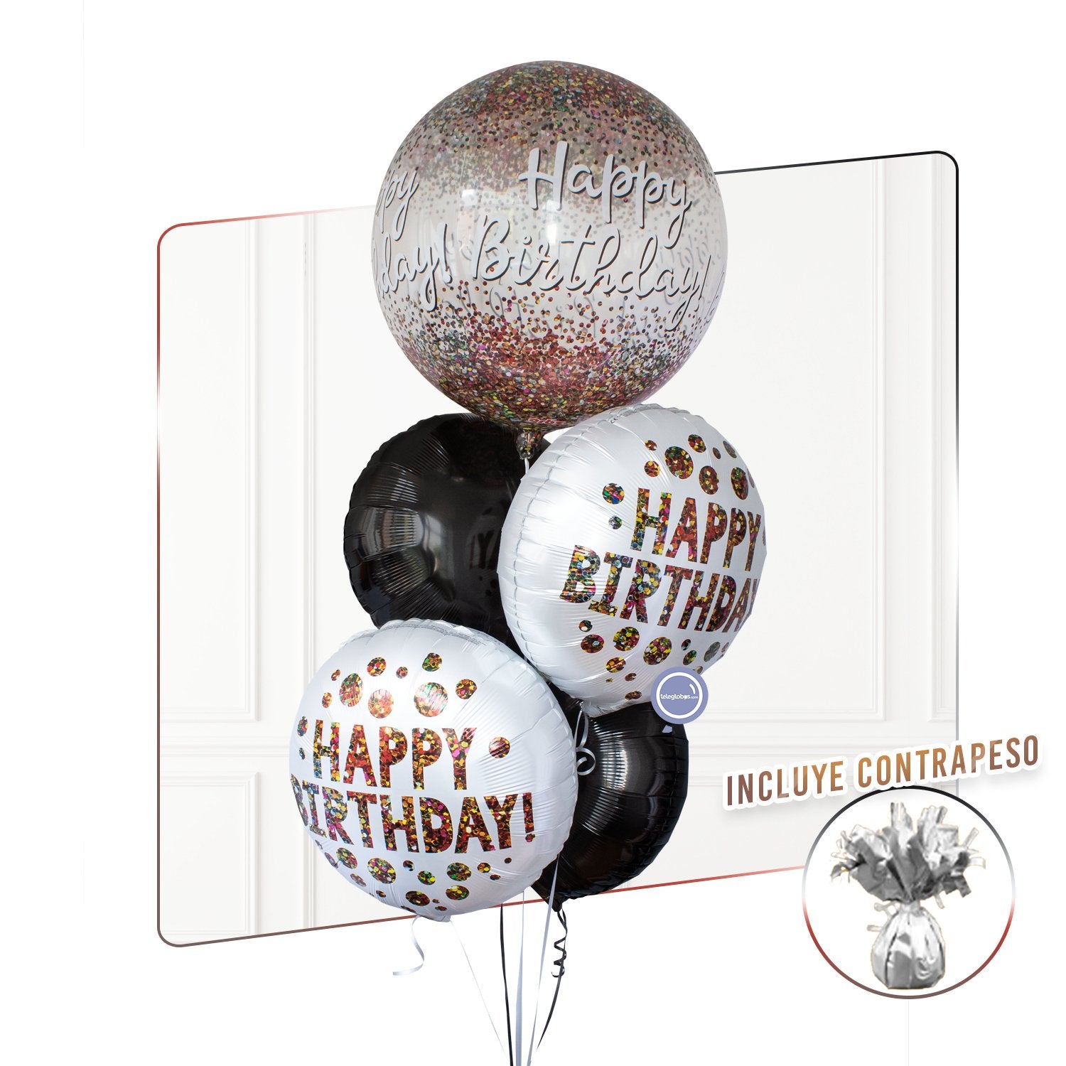 Bunch de Globos con Helio - Happy Birthday Sequins -