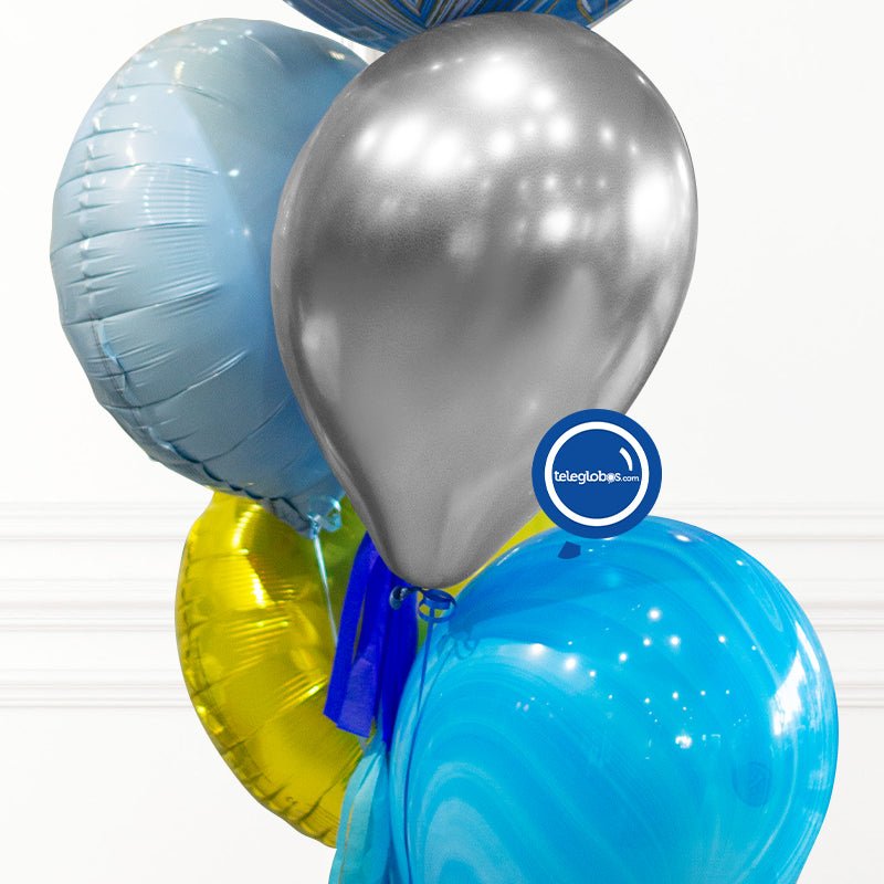 Bunch de globos con helio Marblez (Azul) personalizado | Globos y Regalos Teleglobos.com.mx.