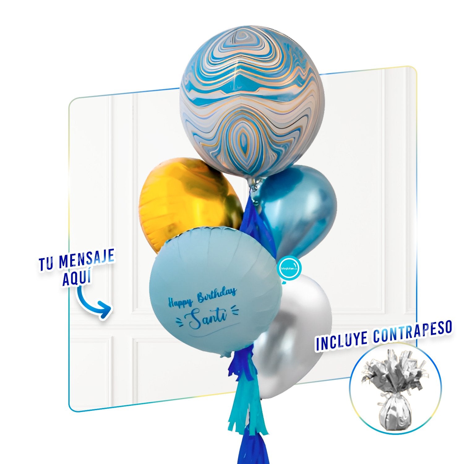 Bunch de globos con helio Marblez (Azul) personalizado