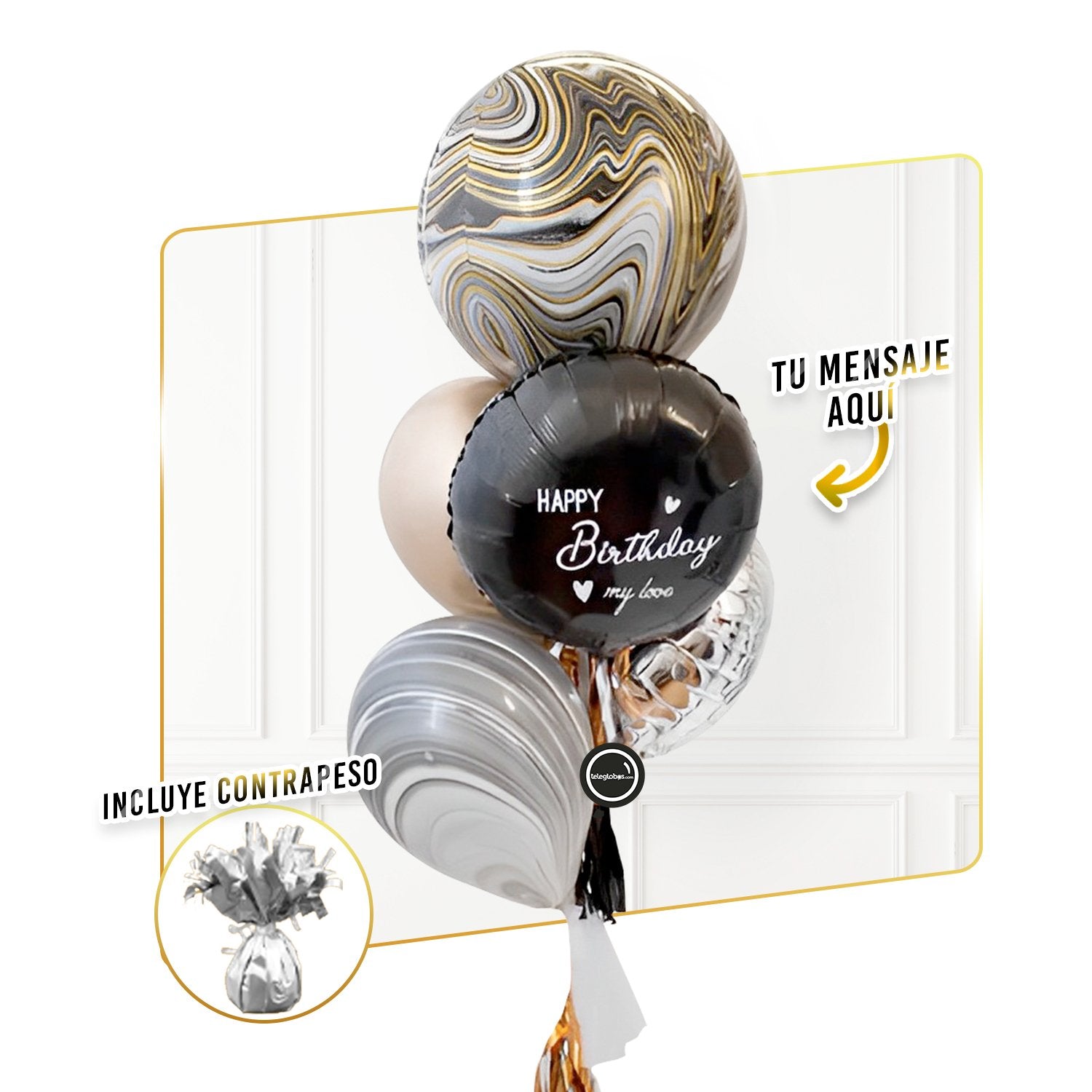 Bunch de globos con helio Marblez (Negro) personalizado
