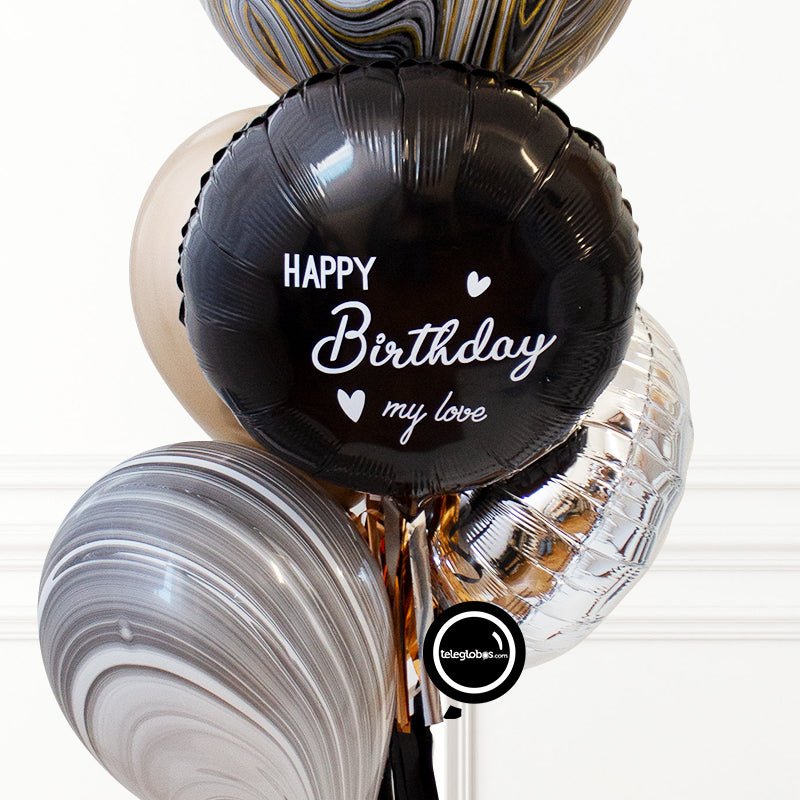 Bunch de globos con helio Marblez (Negro) personalizado | Globos y Regalos Teleglobos.com.mx.