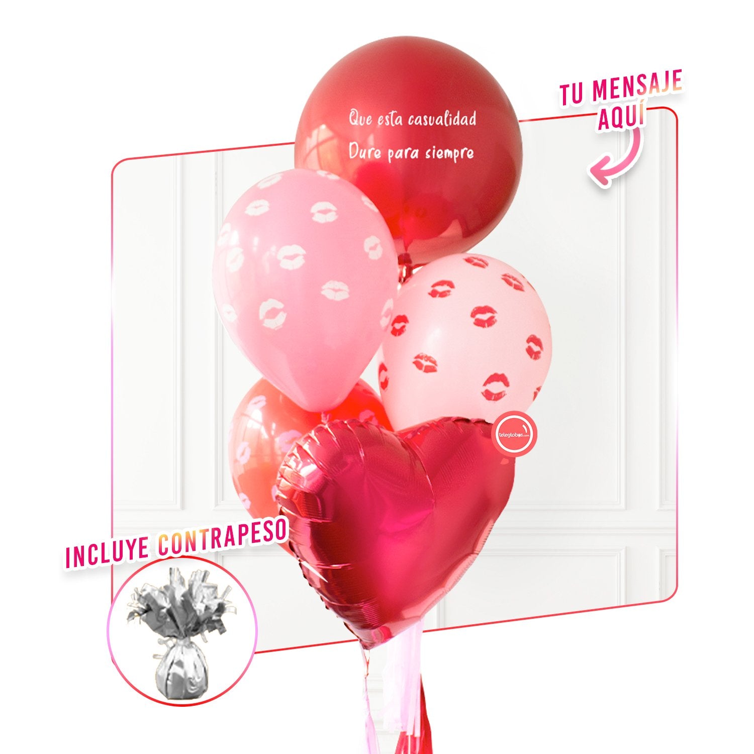 Bunch de globos con helio Orbz personalizado -Besos-