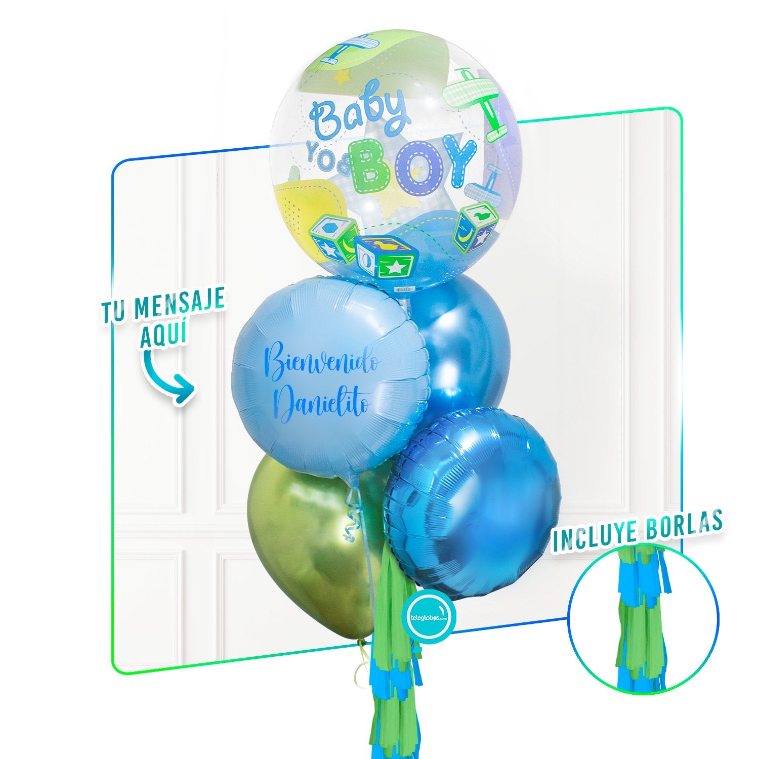 PACK de Bunch de Globos con Helio personalizado - Baby Boy -