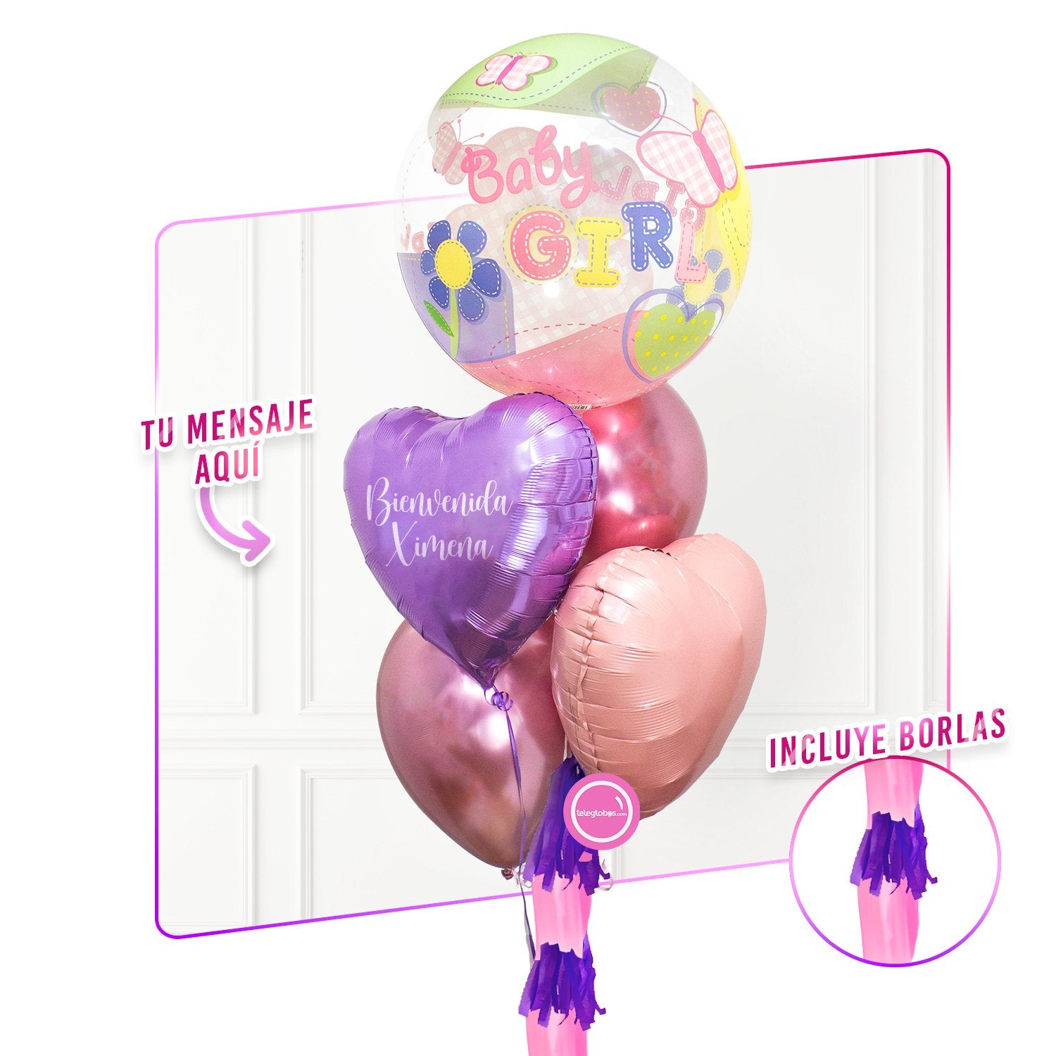Bunch de Globos con Helio personalizado - Baby Girl -