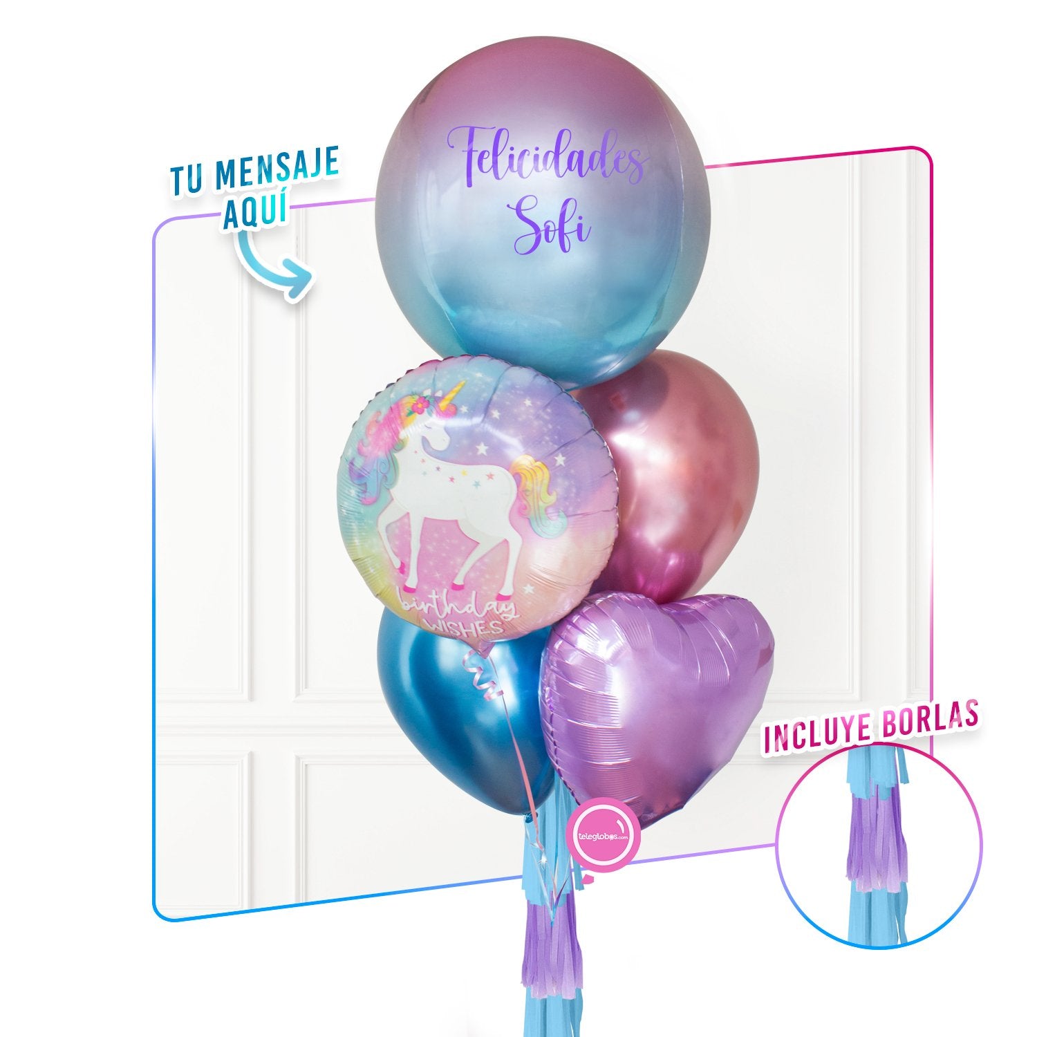 Bunch de Globos con Helio personalizado - Birthday Wishes-