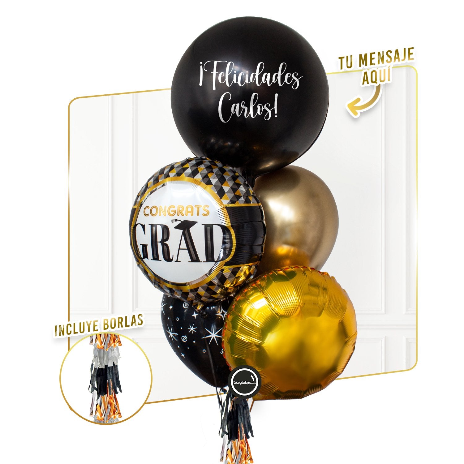 Bunch de Globos con Helio personalizado - Congrats Grad -