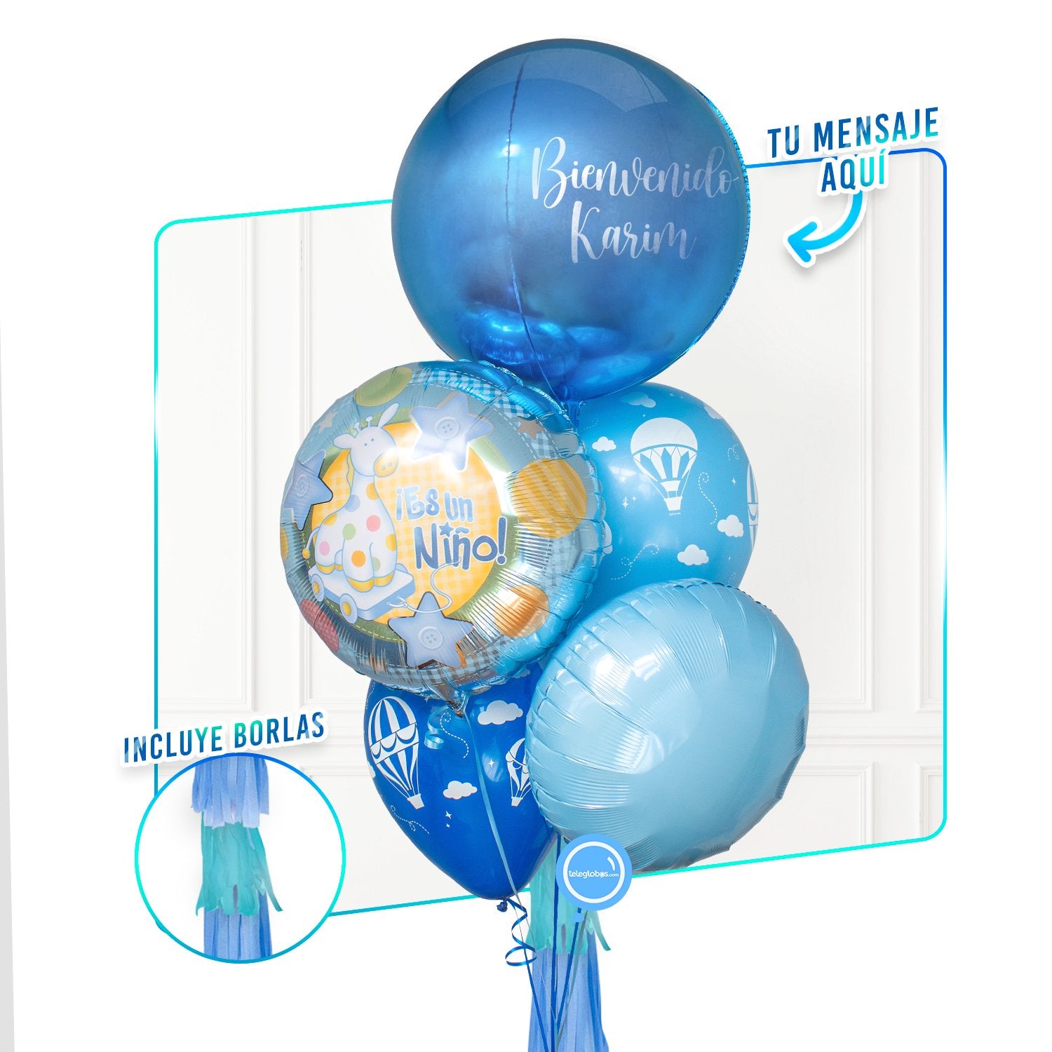 Bunch de Globos con Helio personalizado - ¡Es un niño! -