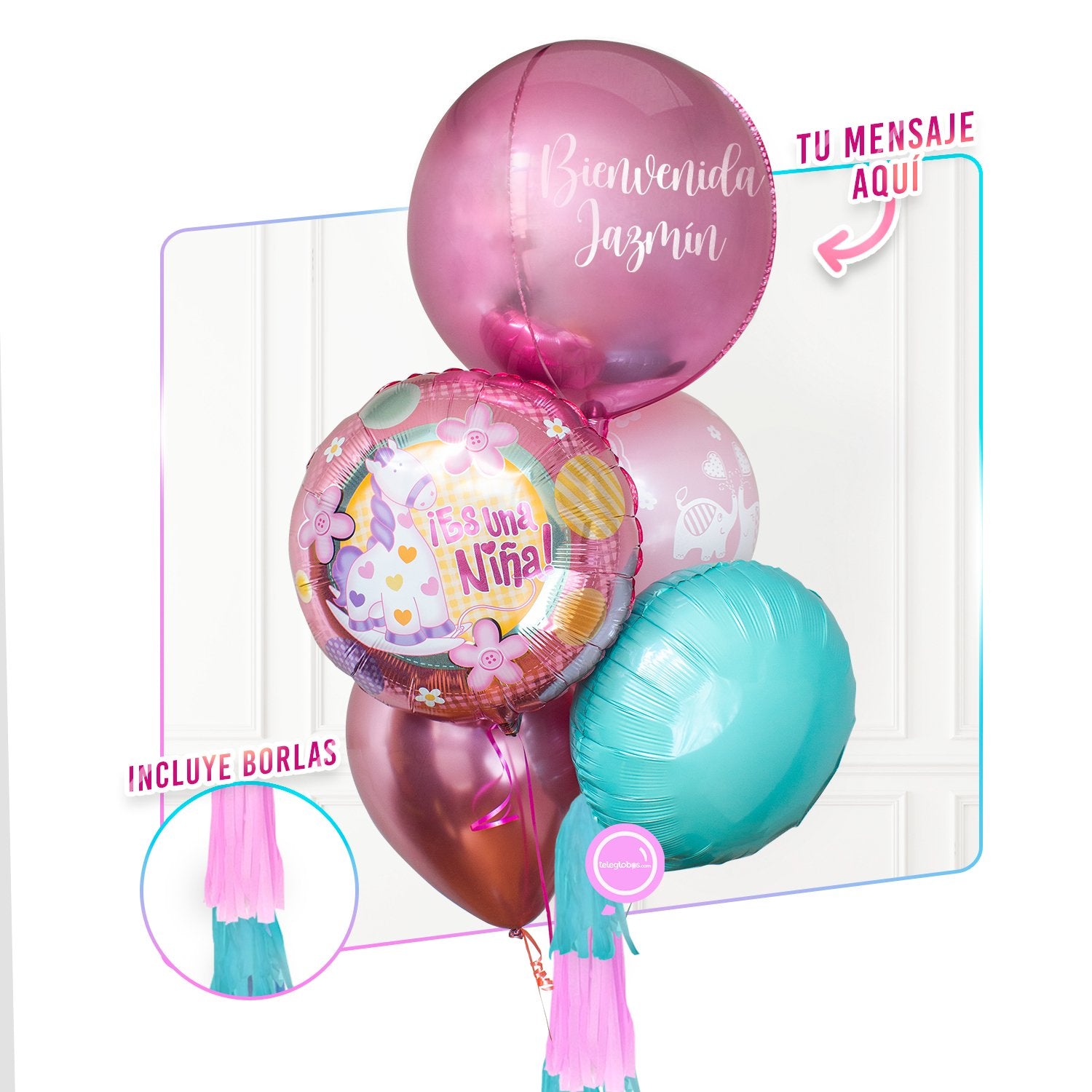 Bunch of balloons With personalized helium - she is a girl! -