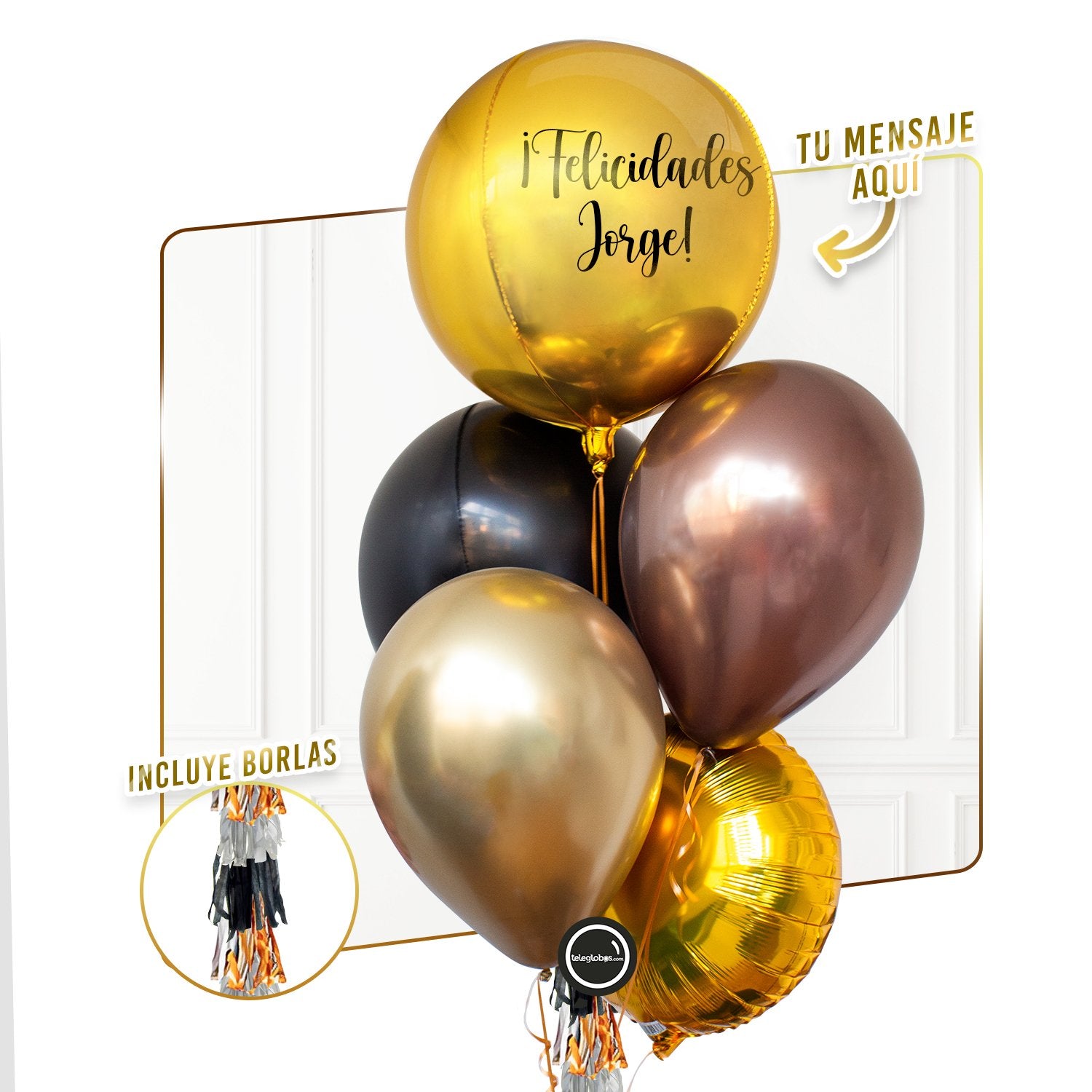 Bunch de Globos con Helio personalizado - Black and Gold -